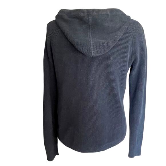 Lauren Ralph Lauren Black Waffle Weave Knit Hoodie Size MEDIUM Athleisure Fall - Picture 4 of 9